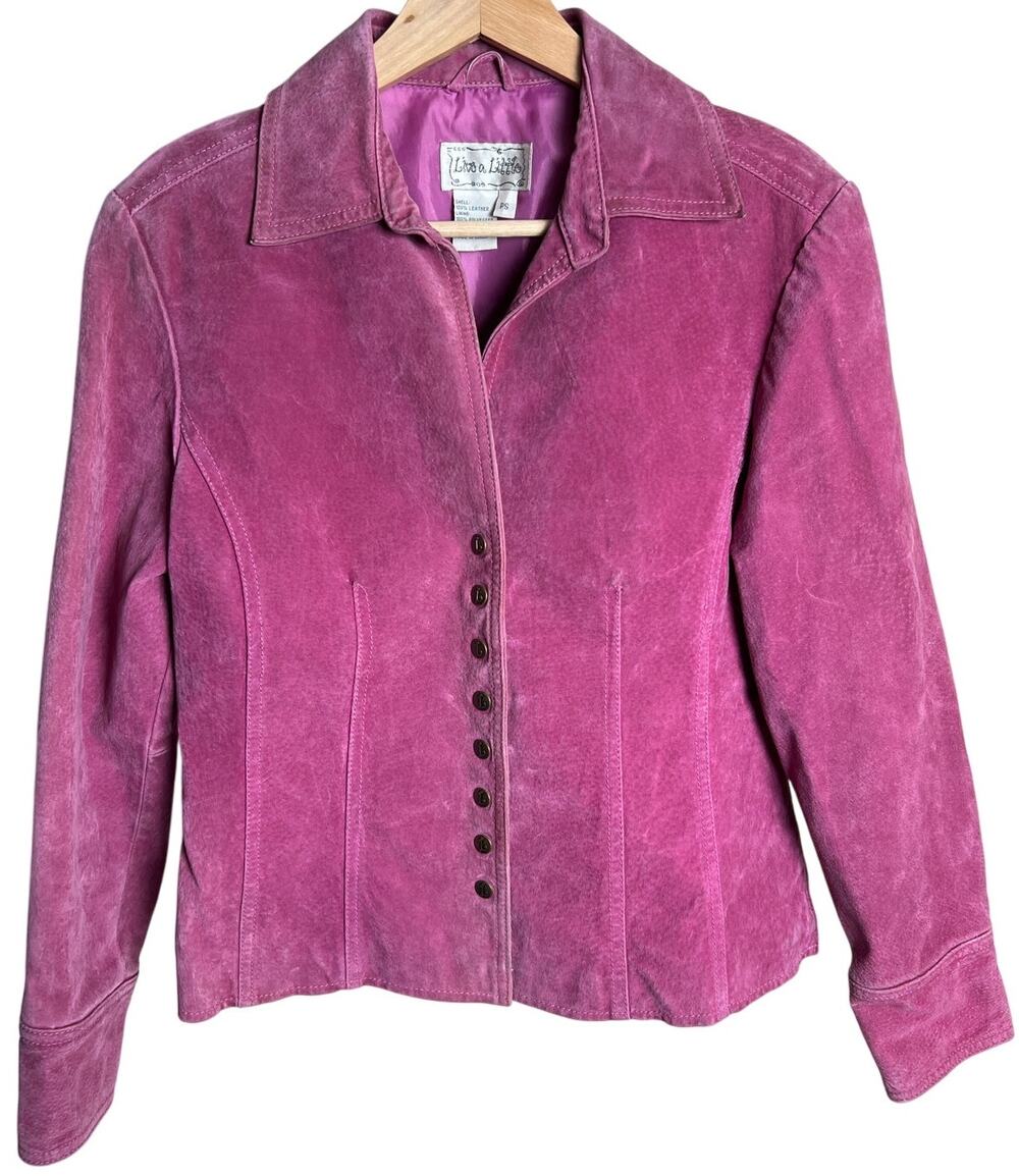 Vintage Live A Little Size PS 100% Leather Pink Button Jacket